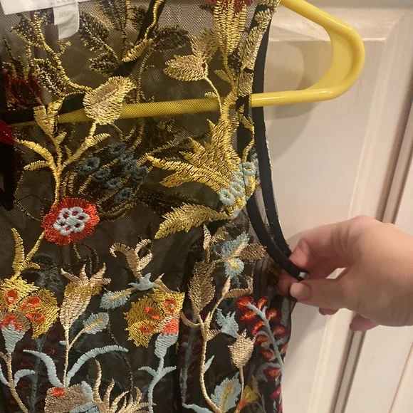 Anthropologie Eri + Ali Black Lace Tunic Dress with Floral Embroidery XSP - Picture 6 of 12